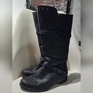 Teva De La Vina Black Knee-High Boots with Buckle Straps